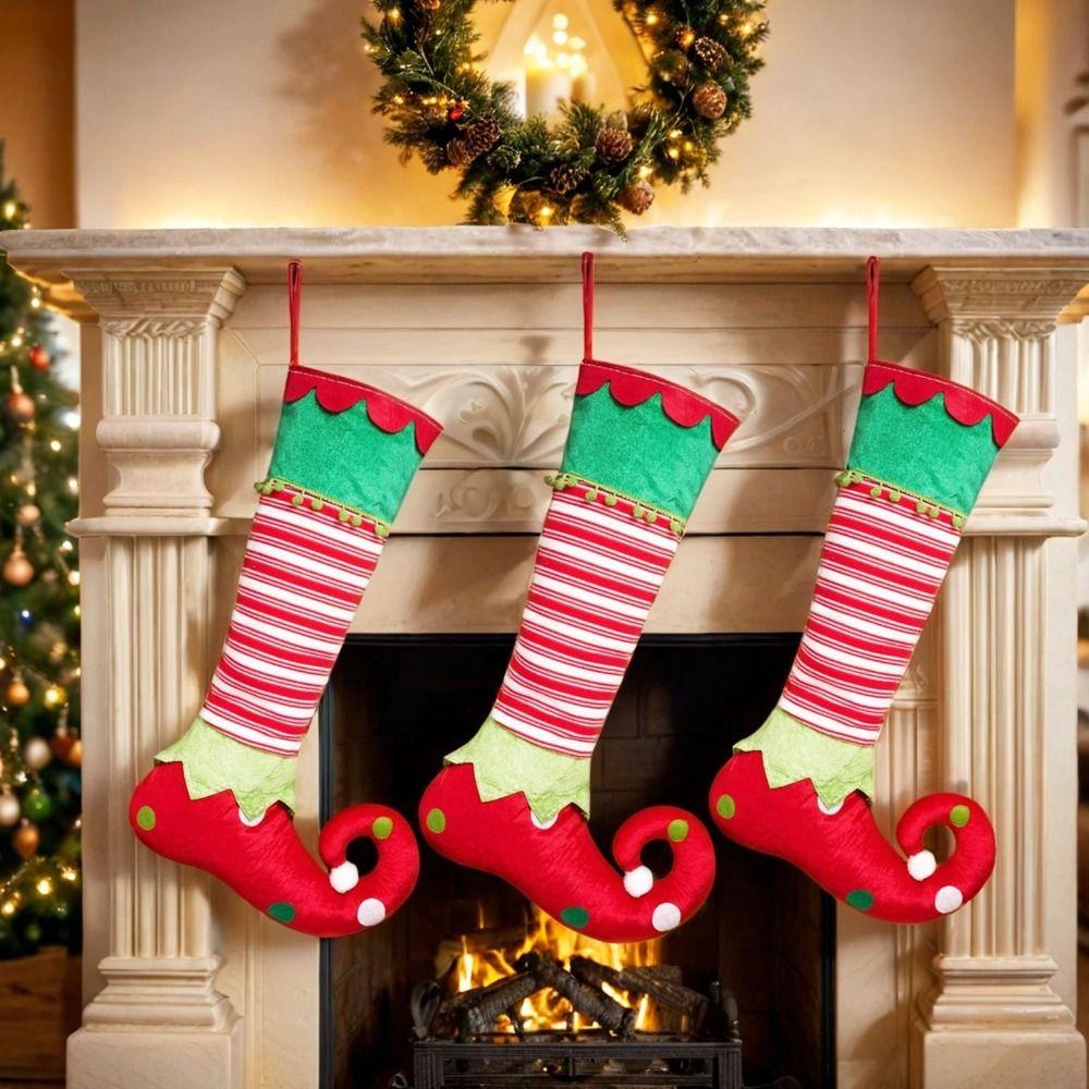 Hanging Christmas Stocking Decorations Red/Green Elf Christmas Stockings Party Decoration