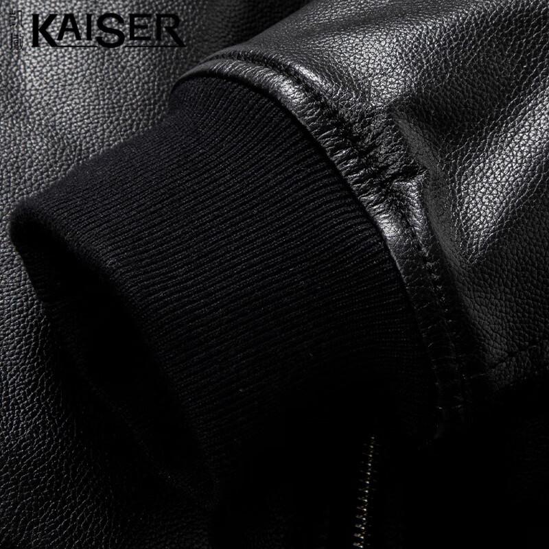 KAISER Men's Real Leather Baseball Collar Jacket with Wool Liner