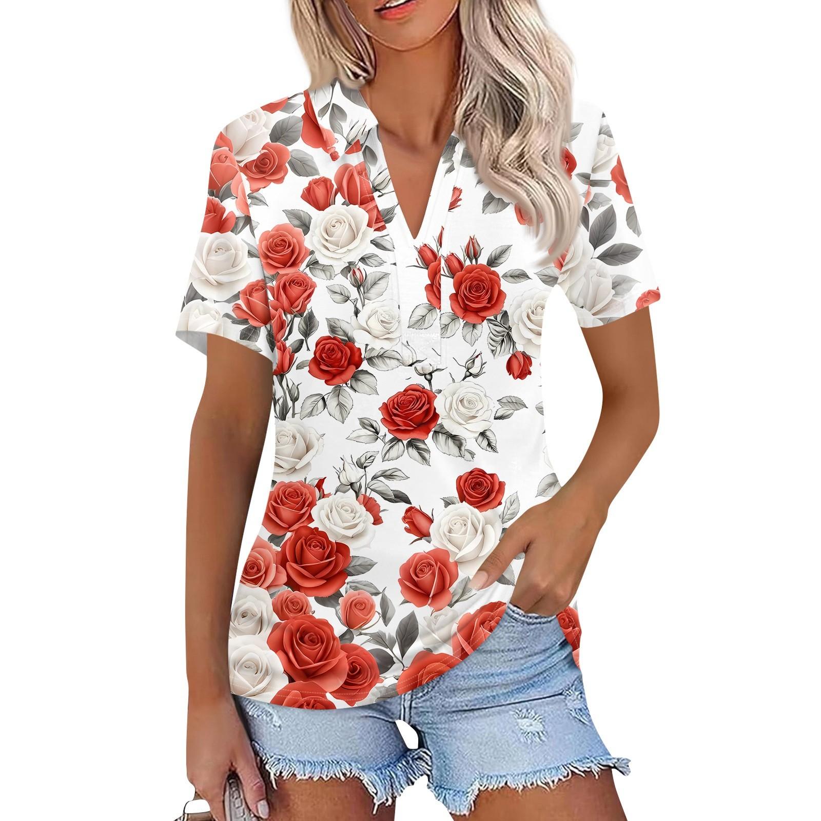 

Женская мода повседневная рубашка с коротким рукавом и лацканами, женские топы с V-образным вырезом L киноварь