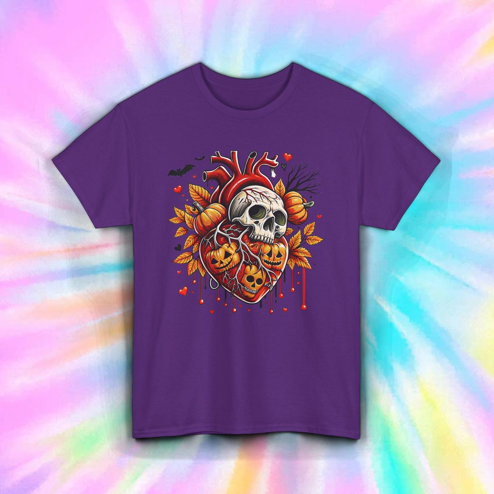 

Skull Heart Shirt Halloween Fall Pumpkins Horror Gothic Tattoo Art Tee S-5XL 5XL різнокольоровий