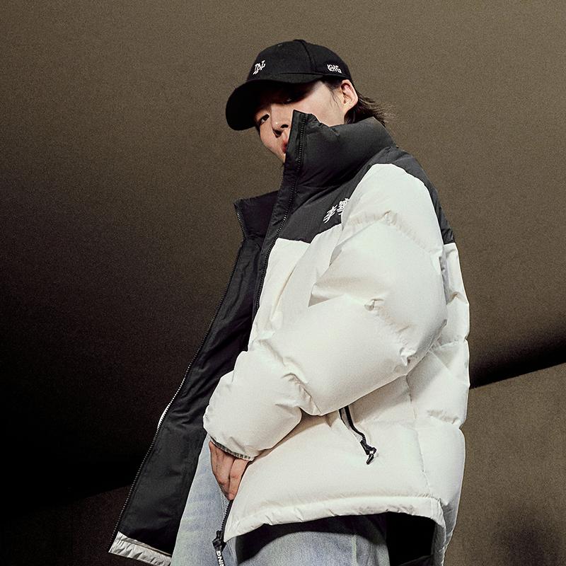 Li Ning Hot Pot Down Jacket Series Letter Color Block Zipper Stand Collar Comfortable Breathable Loose Down Jacket Unisex Outerwear AYMT293-3