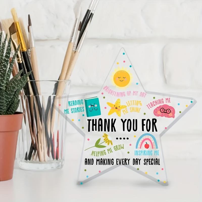 Star-Shaped Acrylic Desktop Decor with Inspirational Thank You Messages - Perfect Teacher Appreciation Gift, School-Themed Party Decoration, Nurseries