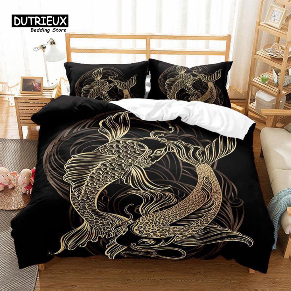 Comforter 3D Animal Totem Theme Black Bedding Set Tortoise Fish Gecko Phoenix Print For Kids Adults Room Decor