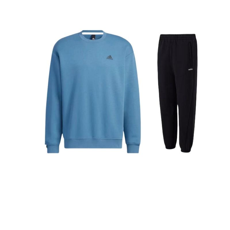 

Adidas Crew Neck однотонный свитер с длинным рукавом и средней талией эластичные брюки повседневный спортивный костюм унисекс костюм JX9405+-IB2773 S