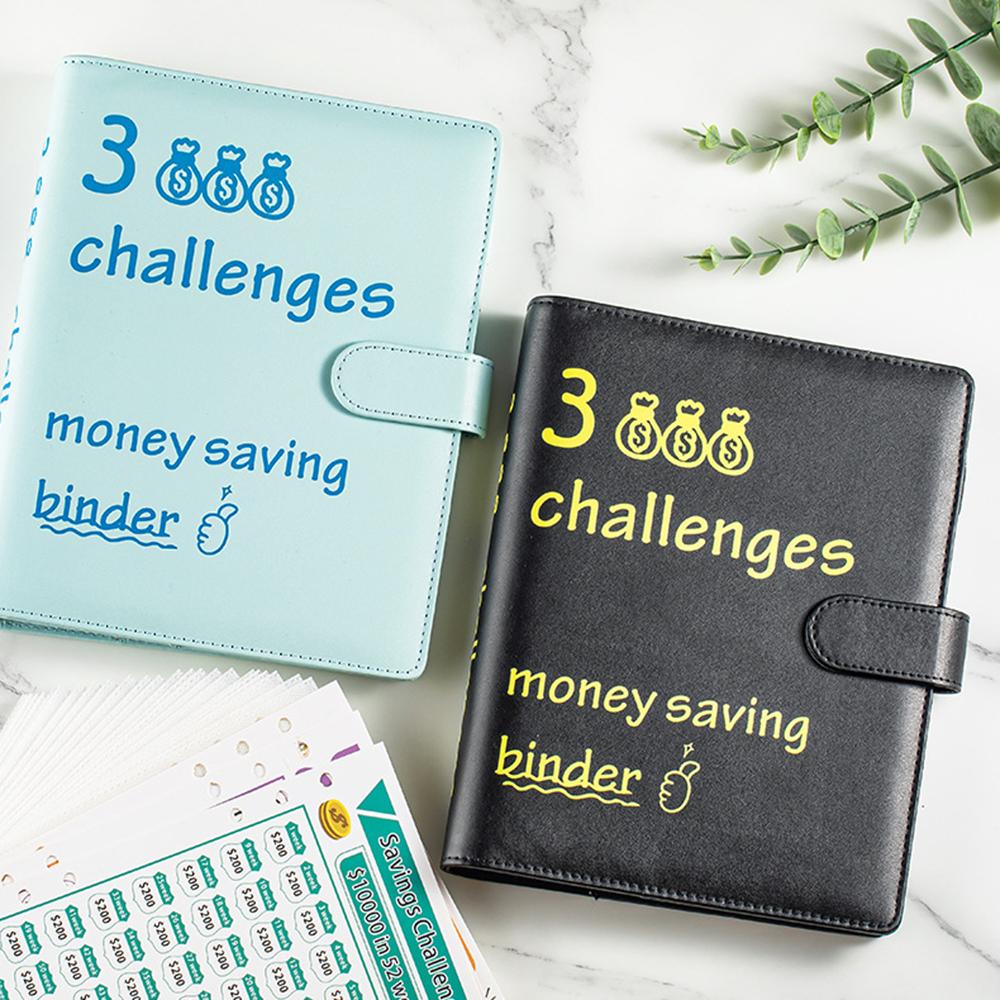 100 Envelopes Money Saving Challenge Budget Binder PU Leather Cover with Cash Envelope PVC Pocket