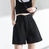 Schwarze Denim-Shorts für Damen mit hohem Bund und A-Linien-Schnitt – Frühjahr 2026, figurformend, in großen Größen, trendig, lockere Passform.