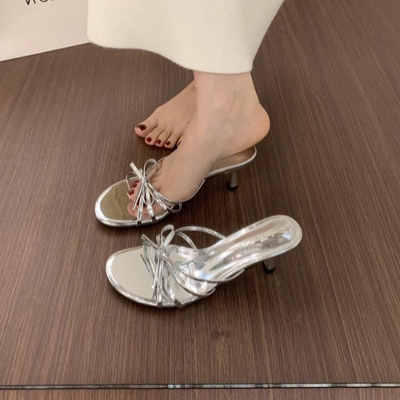 Fashion Hot Selling Summer New 2025 High Heels Women's Butterfly Knot Thick Heel Open Toe Sandals Wearing Elegantly Cool Slippers