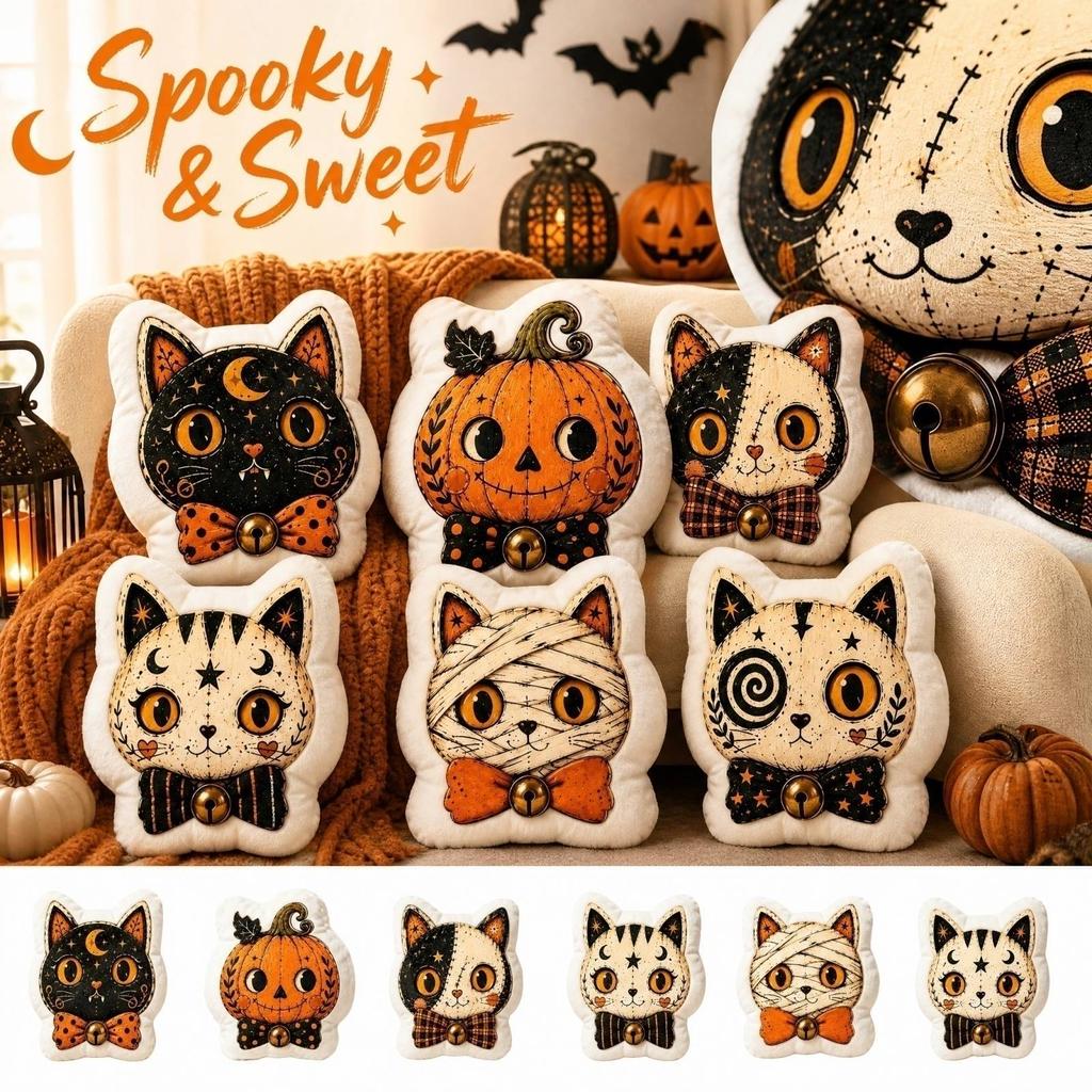 Vintage Halloween Double-Sided Print Novelty Shape Throw for Couch Decor