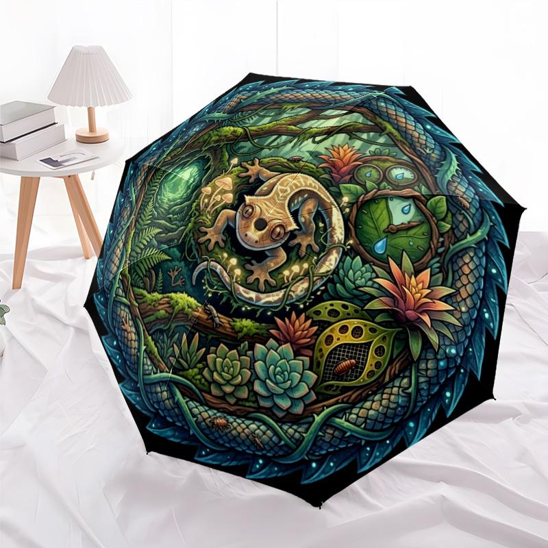 Forest Circle Pattern Umbrella, Portable and Foldable Design, 8 Ribs, a Casual Accessory for Halloween, Christmas, and Birthday Gifts.