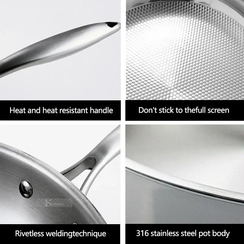 Frying Pan 304 Stainless Steel Skillet 28/30cm Non-stick Pan NO-coating Eggs Steak Frying Pot Use Gas and Induction Stove Woks