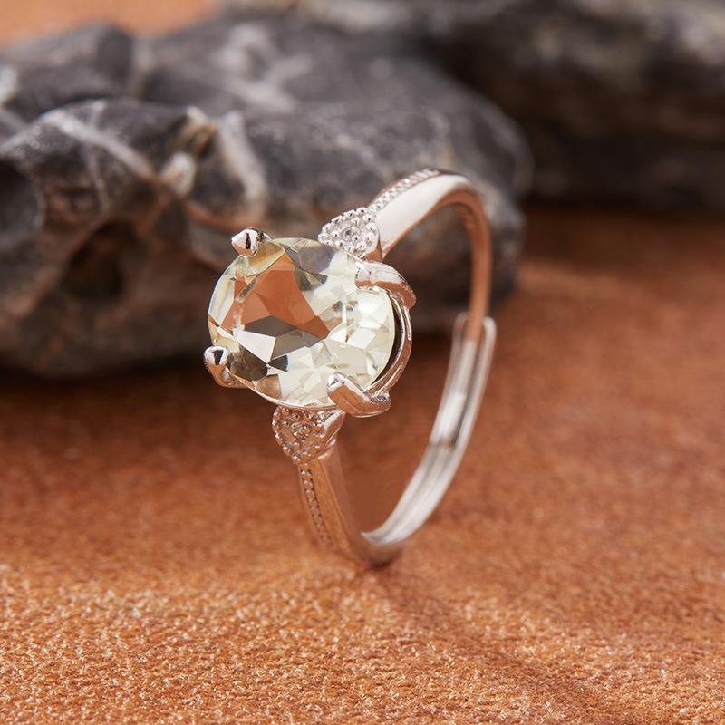 Natural Green Crystal Color Treasure Ring Women'S S925 Sterling Silver Simple Versatile Earrings Jewelry