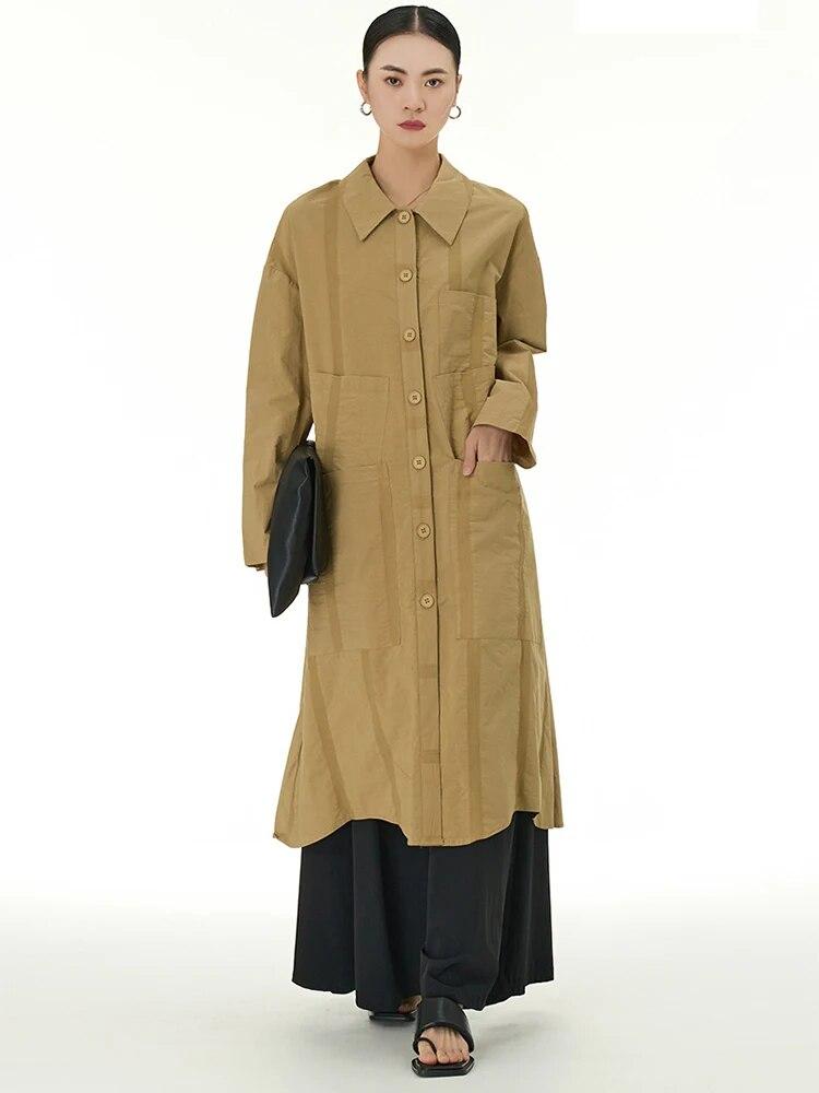 Xitao Solid Color A-line Dress Simplicity Pocket Decoration Casual Single Breasted Women DMJ3854