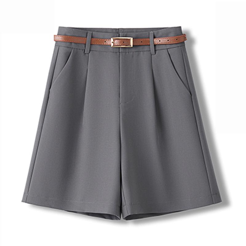 

Женские шорты-бермуды цвета хаки с высокой посадкой, А-силуэта, с широкими штанинами, средней длины, летний костюмный вариант 28 (Recommended for 105-115 lbs) серый