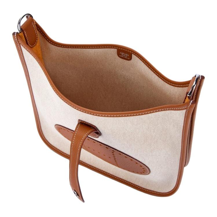 HERMES Evelyne H Canvas And Clemence Calfskin Crossbody Bag, Shoulder Bag 29 Women's Light Beige/Beige/Gold H085942CKAC