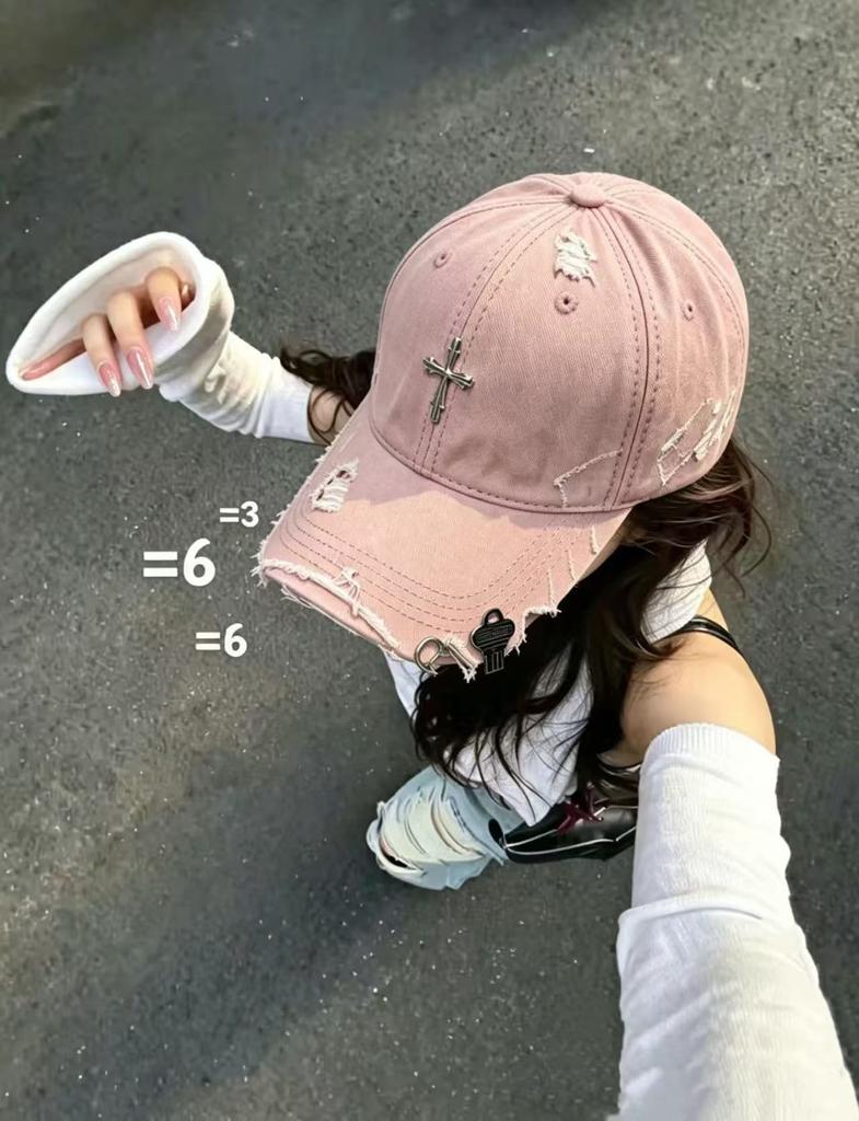 Fashion Hat Cross Shabby Style Personality Missing Corner Design Baseball Cap Female Internet celebrity Foreign style Versatile face Small cap tide