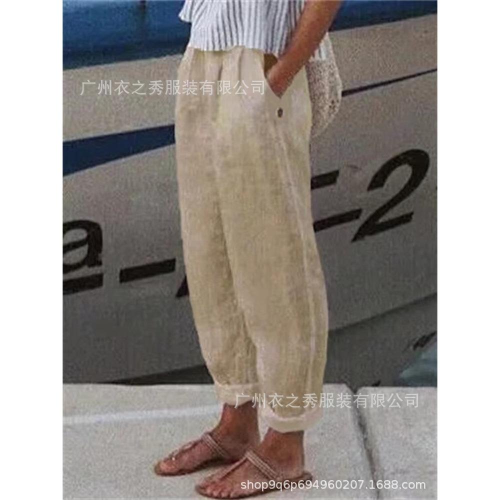 Retro Versatile Cotton Linen Casual Pants, High Waist Slimming Plus Size Loose Trousers, Breathable Ladies Daily Bottoms