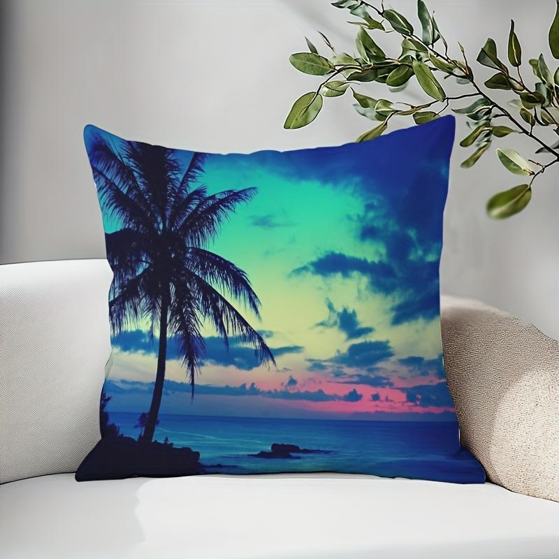 

Подушка «Тропический закат с пальмой» - Идеально для домашнего декора, добавляет прибрежный шарм и яркие цвета в любую комнату 40x40cm 16x16in