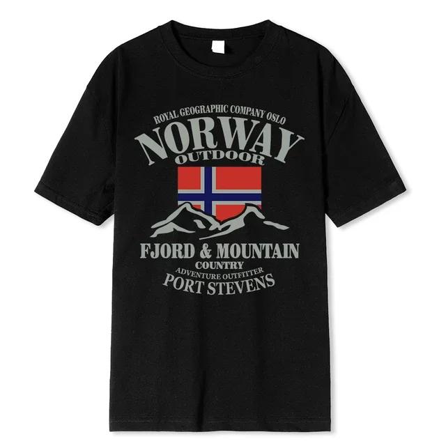 Léto Norsko Flag Fjord Mountain Tričko Crazy Hip Hop Pánská košile Bavlna Crewneck Nadměrná velikost Krátký rukáv Legrační trička Muž