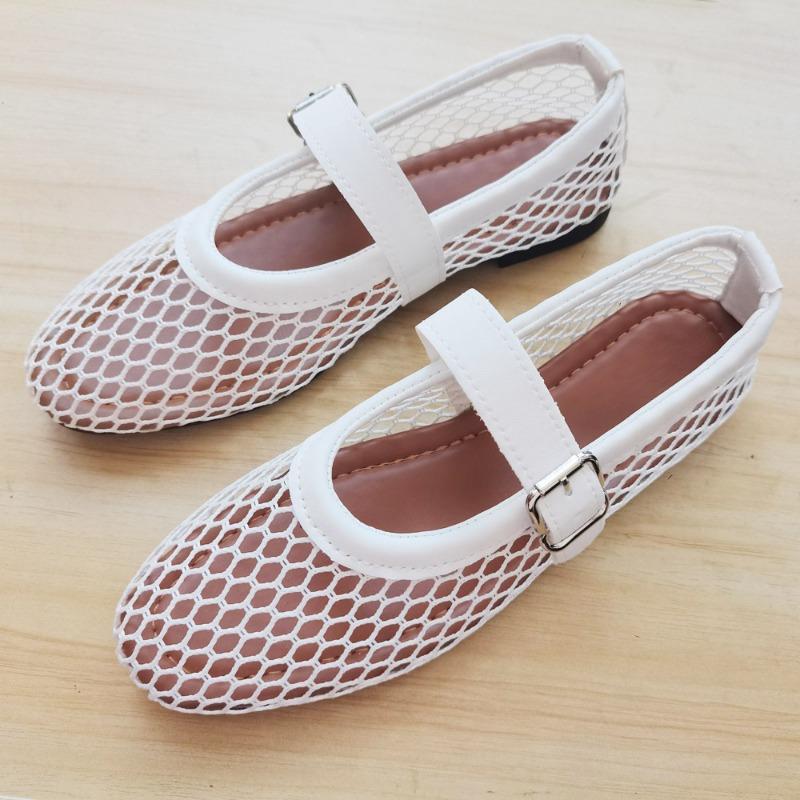 Туфли с круглым носком и пряжкой из сетки для женщин туфли на плоской подошве сетчатые туфли одинарные туфли с выемками туфли в виде рыболовной сети 40 1886₽