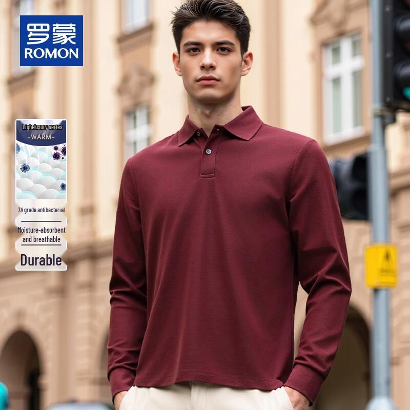 ROMON Men s Casual 7A Anti-bacterial Long-Sleeve Polo T-Shirt XL
