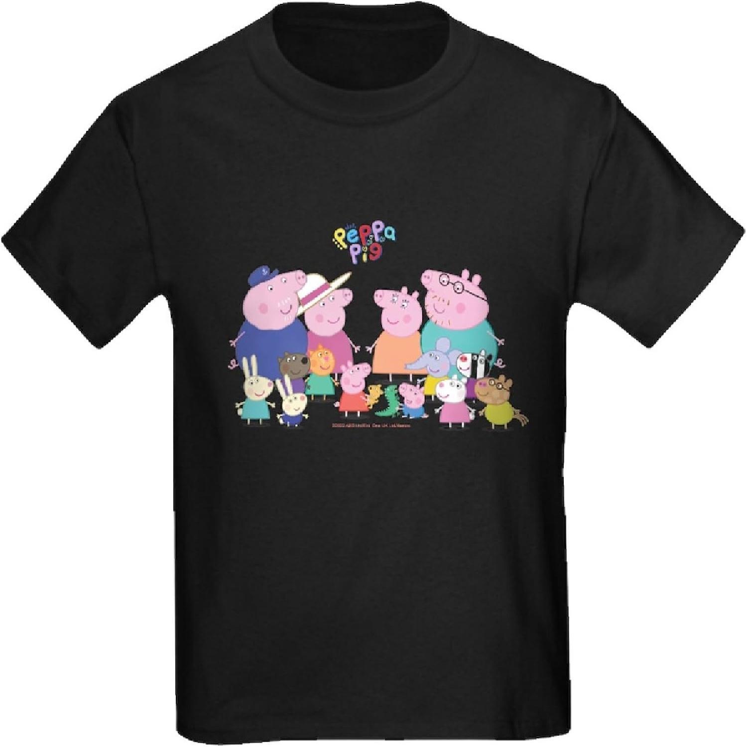 CafePress Футболка Peppa Pig Друзья и Семья Детская Темная Хлопковая Футболка S