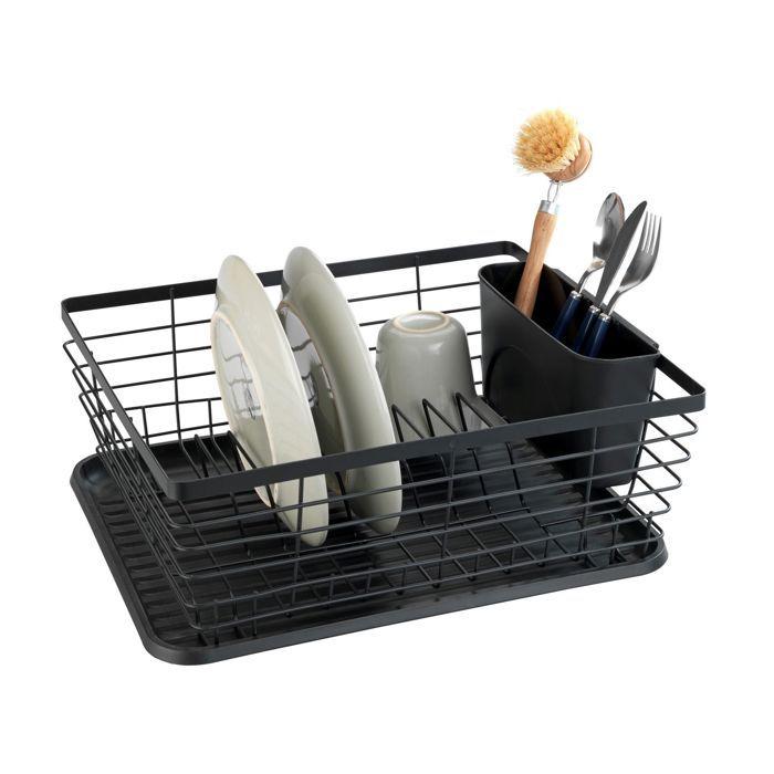 Égouttoir vaisselle - wenko - drip - noir - métal peint - bac d'égouttage amovible