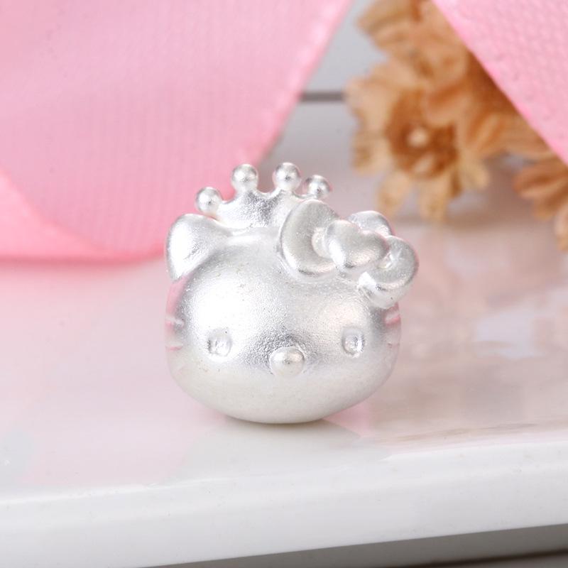 Sterling Silver Hello Kitty Charms: Cartoon Cat Head Beads for Bracelet Making серебряный