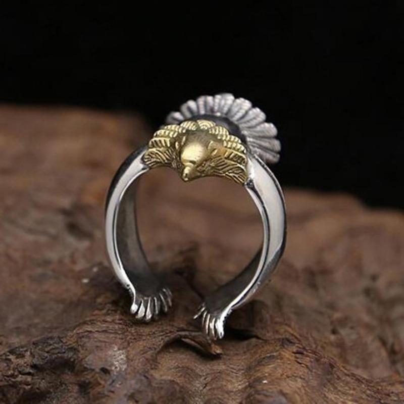 Anillo Abierto de Águila Voladora Único Biker Cool Punk para Hombre Animal Vintage Joyería