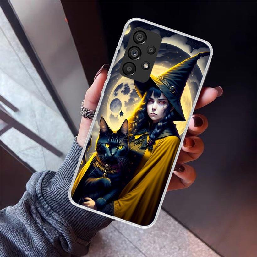 Black Kitten Halloween Pumpkin Phone Case For Samsung Galaxy A17 A57 A37 A16 A26 A36 A56 A15 A25 A35 A55 A14 A13 A54 A53 A34 A24