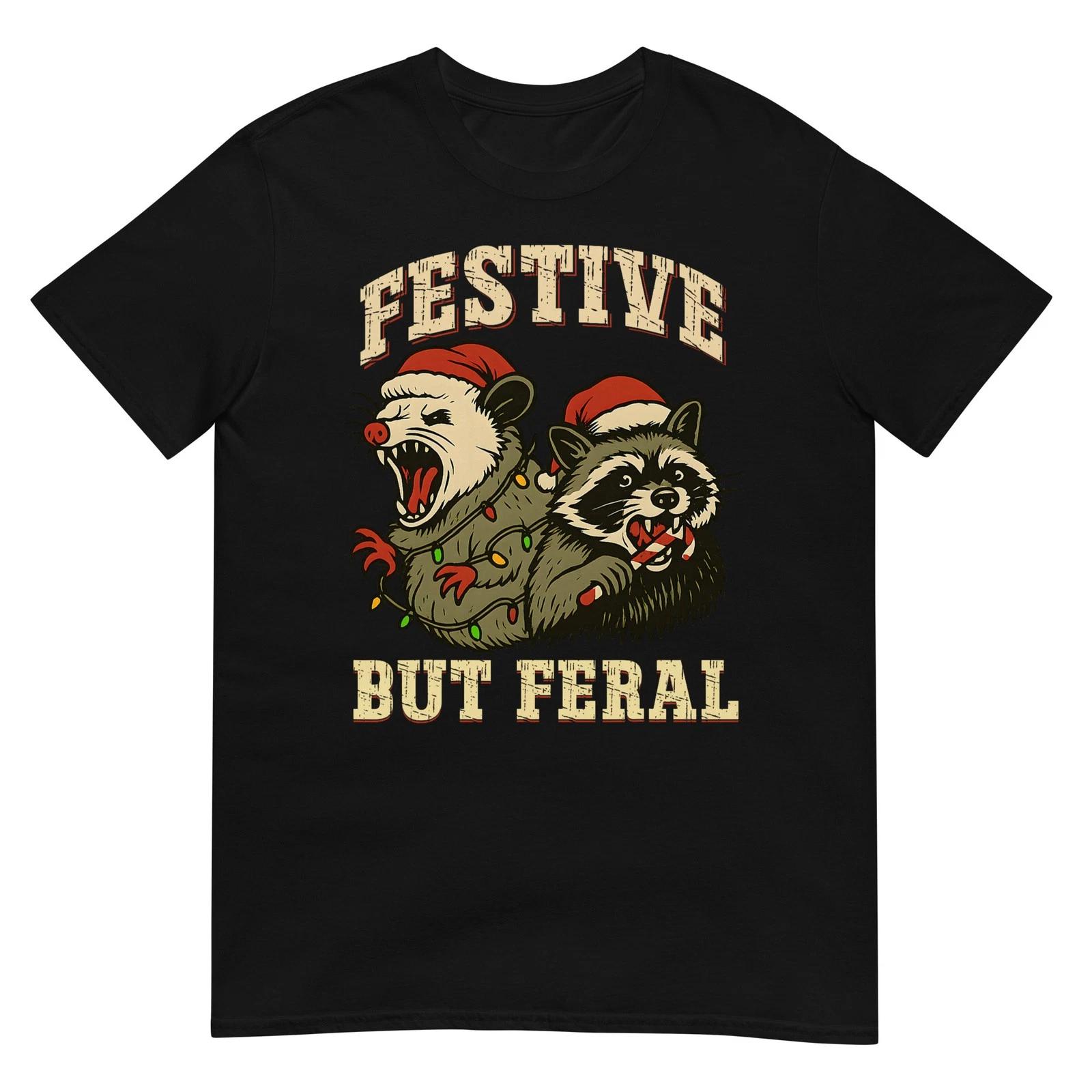 Funny Feral Christmas Raccoon and Possum Festive Xmas Animal T-Shirt XL