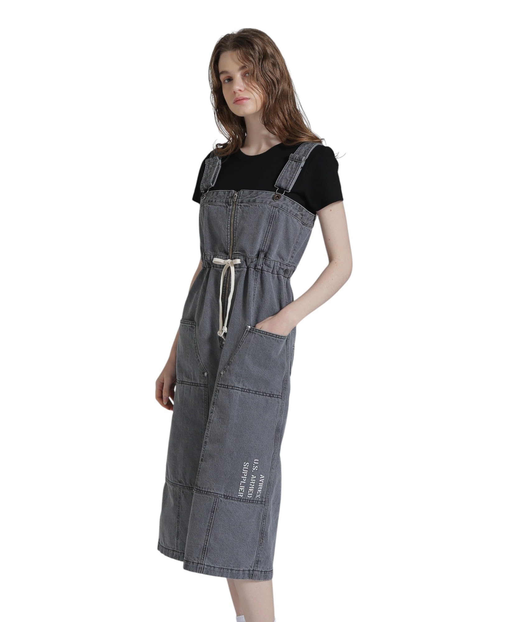 AVIREX BELT PRINT DENIM JUMPUR SKIRT women s S 010 black 783-5116605