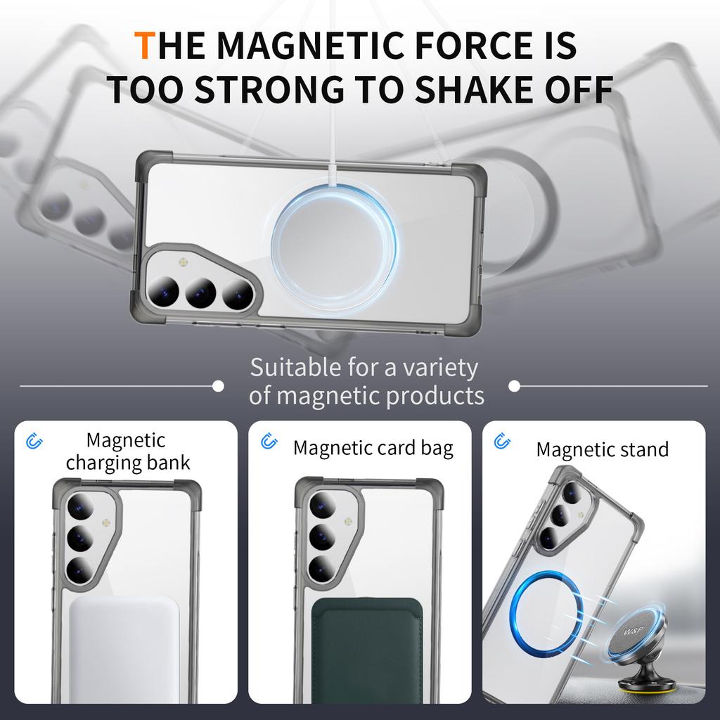 Populärt mobilskal för Samsung S25 Magnetisk ring Stöttåligt Transparent Trådlös laddning Transparent mobilskal
