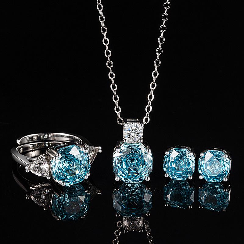 

Nice Moissanite Necklace earring Ring For Women Wedding Engagement Jewelry 925 Sterling Silver 18K Plated white gold Necklace