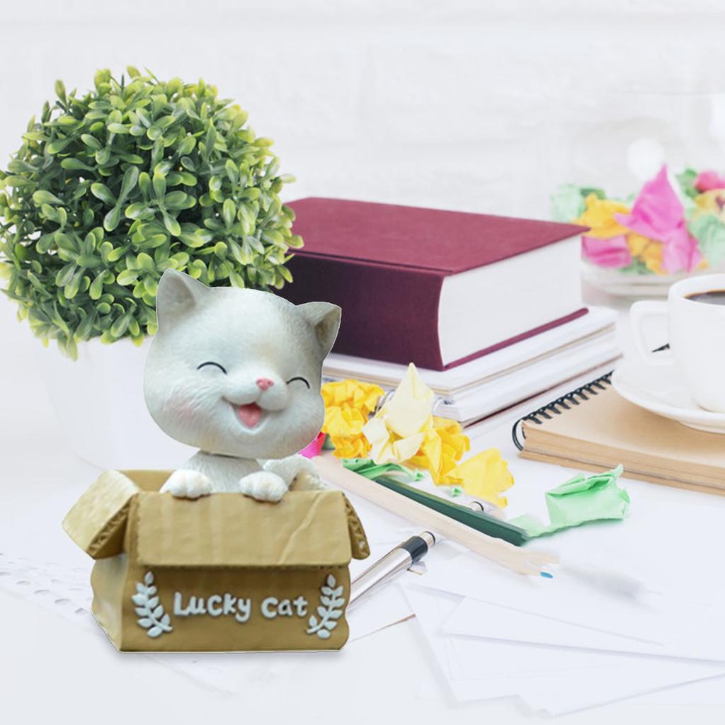 Car Dashboard Lucky Cat Decor Resin Shaking Head Cat Ornament Cute Cartoon Dancing Toy Figurines for Auto Interior