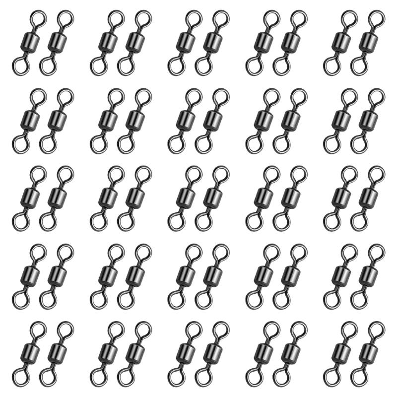 50Pcs Stainless Rolling Swivels Fishing Swivels Line Connector Barrels Swivels Connectors Saltwater Fishing Accessory