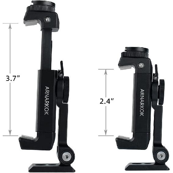 Metal Phone Tripod Mount w Rotatable Cold Shoe,Compatible with iPhone Cell Phone Tripod Mount Adapter, Phone Mount for Tripod,Tripod Phone