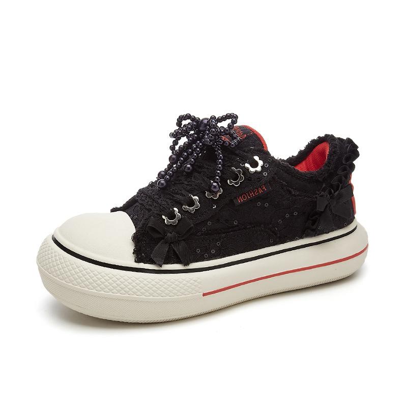

Retro fire 2025 spring new thick-soled heightening versatile lace women s canvas shoes 40 чорний