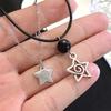 Stylish Black Cord Necklace Five-Pointed Star Pendant Neckchains Adjustable Collarbone Chain Ornament for Daily Wear