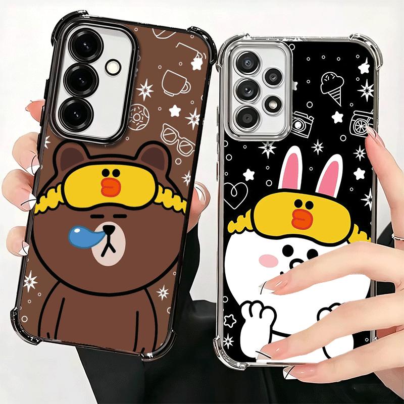 Cartoon Bear B-Browns C-Conys Plating Phone Case For Samsung A17 A07 A37 A57 A16 A56 A15 A55 A14 A54 A13 A53 A26 A36 A25 A35 A24