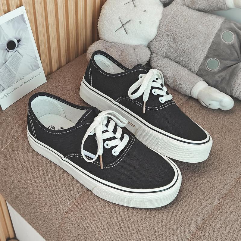 Women's Spring Thick Soled Sports Sneakers Casual Single Shoes Solid Color Canvas Shoes 35-40