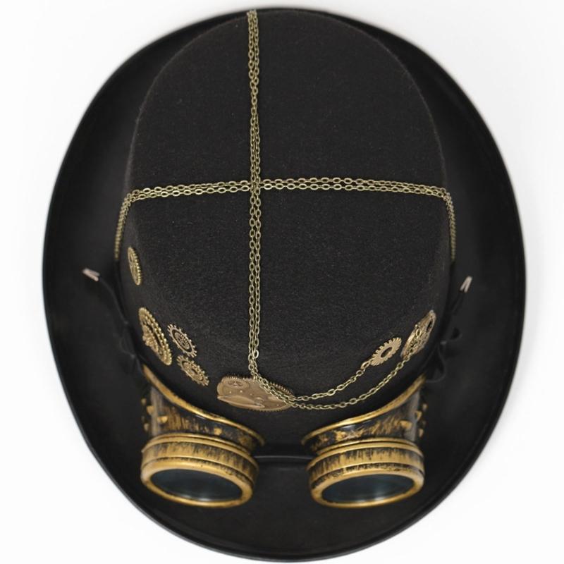 Steampunk Zylinder Einheitsgröße Wolle Viktorianische Hüte mit Brille Unisex Kostüm Zylinder Gothic Hippie Mützen Halloween Requisiten