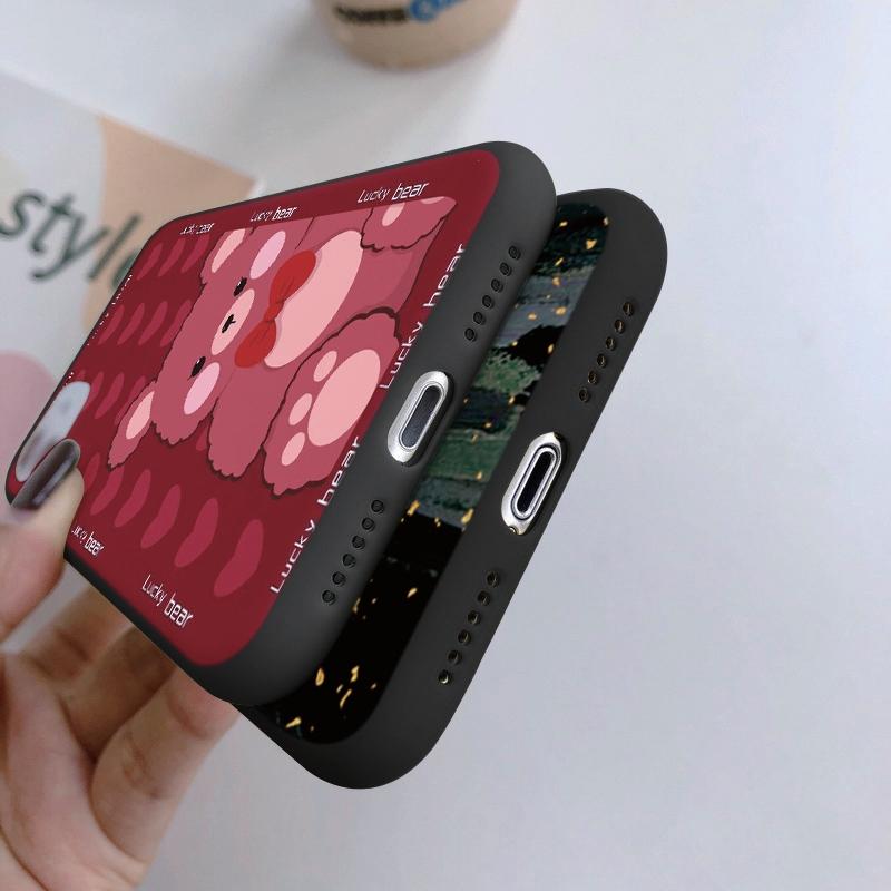Cartoon Patterned Soft Silicone Black Case For Xiaomi Redmi Note 13 Pro 13C Poco C65 Samsung A55 A54 A34 S24 iPhone Camera Protective Shockproof Cover