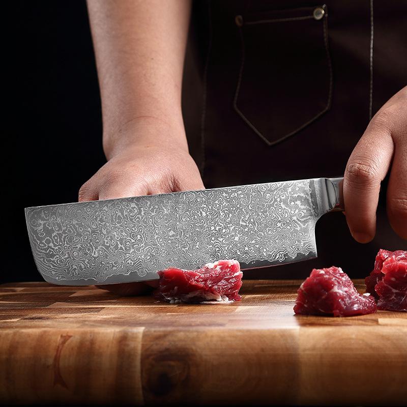 6.8 Inch Nakiri Knife 67 Layers Damascus Steel 10Cr15CoMoV Blade Chef Cleaver Slicing Kitchen Knives For Cutting Vegetables Meat