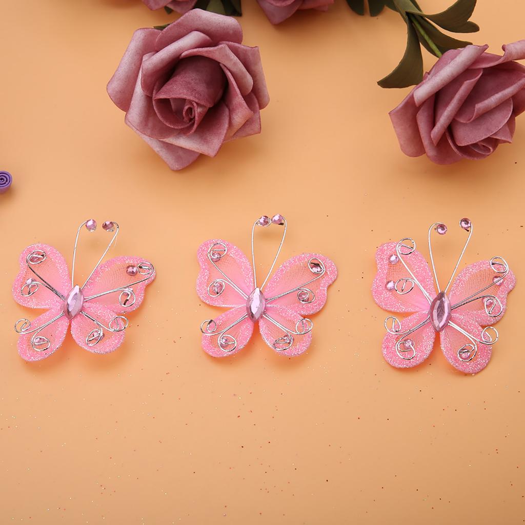 24 Stück Durchsichtiges Netz Draht Glitzer Schmetterling Hochzeitsfeier Kleiderdekoration DIY Zubehör