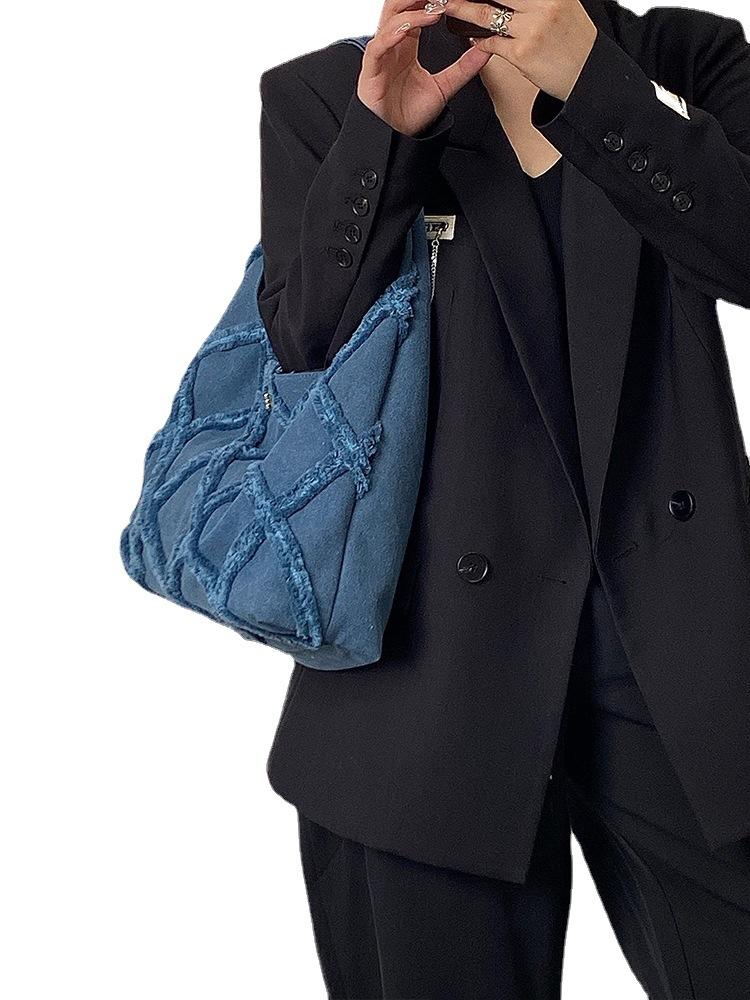 New Trendy Denim Canvas Women's Bag Personality Street Tassel Large Capacity Casual Tote Bag Shoulder Bag ARI