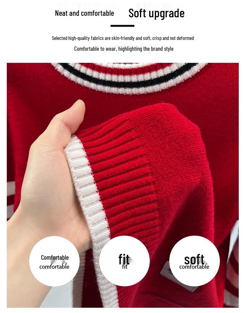European Style Men's Striped Slim Fit Round Neck Sweater - Trendy Brand Knitwear, Long Sleeve Casual Base Layer Shirt