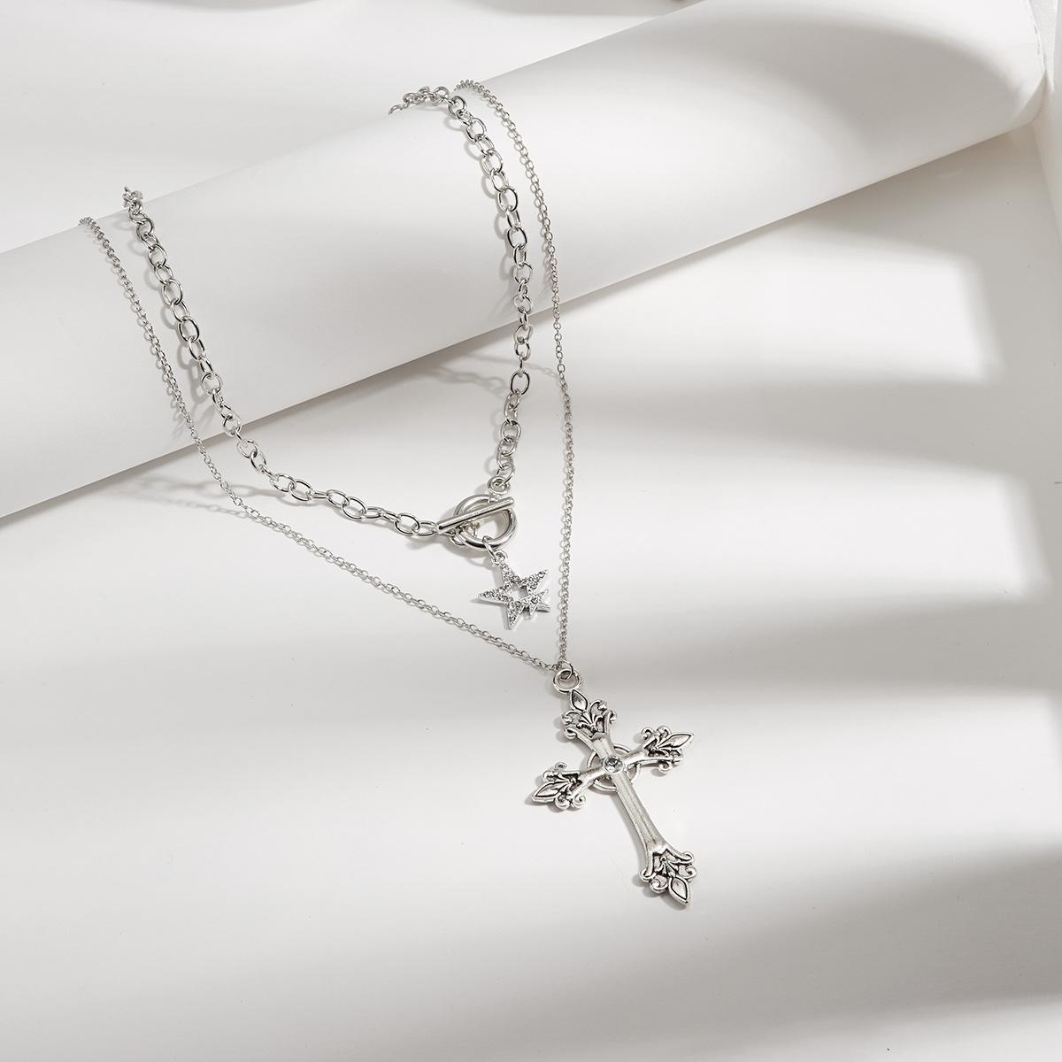 

Аксессуары Готическое Хип-хоп Ожерелье Винтажная Подвеска в виде Креста Пентаграмма Цепочка для Ключицы Женская