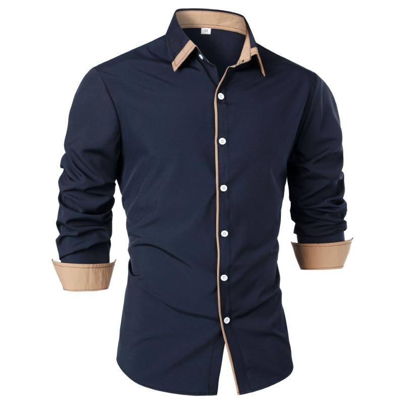 Camicia Estiva da Uomo alla Moda a Tinta Unita con Inserti Business Casual a Maniche Lunghe