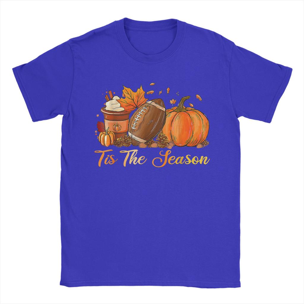 Unisexs TShirts Pumpkin Spice Football Tis The Season Fall Thanksgiving Tees Short Sleeve T Shirts Crew Neck Clothing Classic