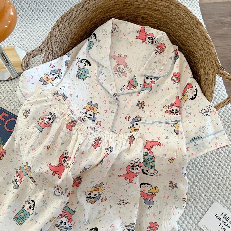 Summer new pajamas women's short-sleeved shorts thin cloud cotton cartoon cute large size Korean version loungewear